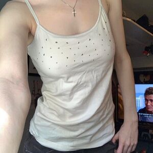 Y2K White Embellished Fitted Camisole Tank